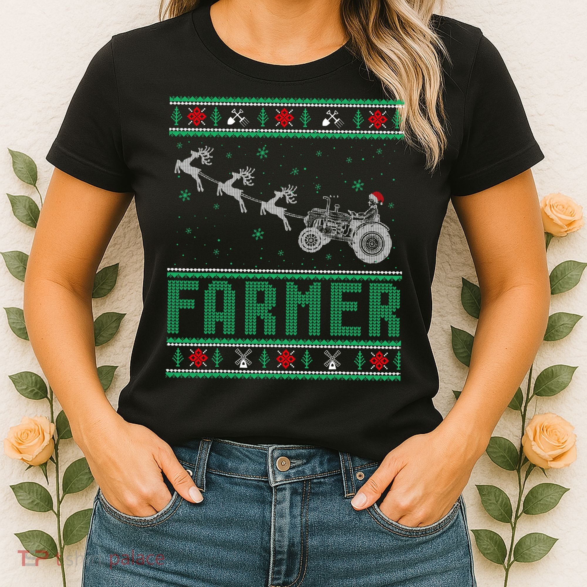 Farmer Tractors Ugly Christmas Xmas Sweater Women's T-Shirt
