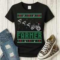 Farmer Tractors Ugly Christmas Xmas Sweater Women's T-Shirt thumb 3