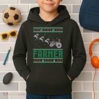 Farmer Tractors Ugly Christmas Xmas Sweater Kids Hoodie thumb 2