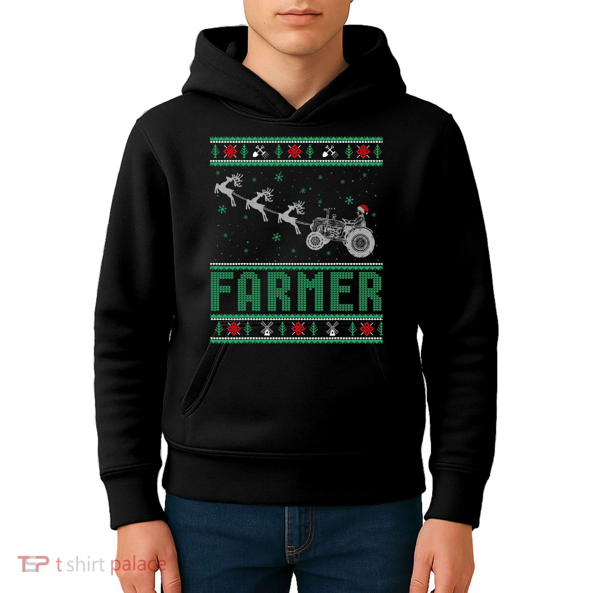 Farmer Tractors Ugly Christmas Xmas Sweater Kids Hoodie