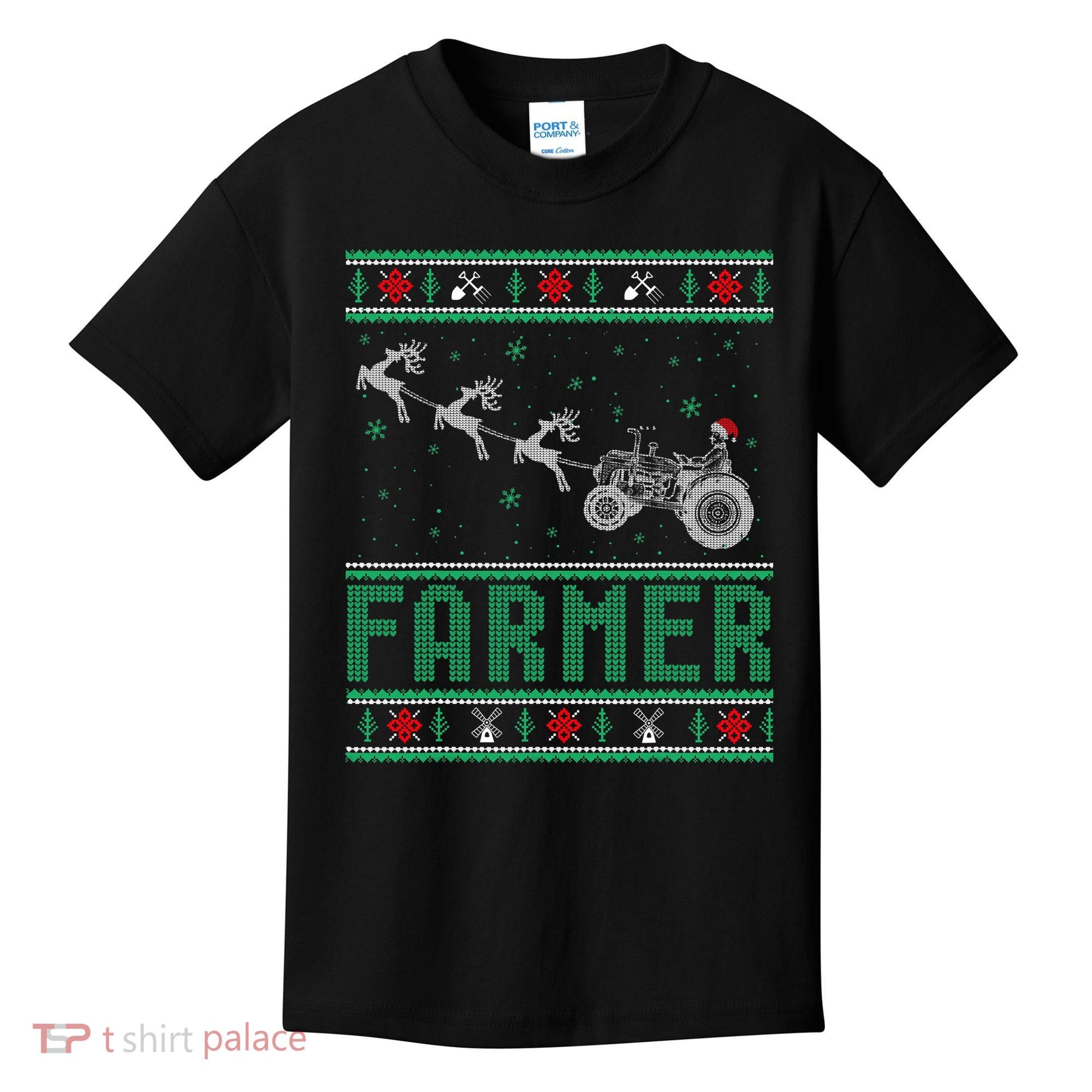 Farmer Tractors Ugly Christmas Xmas Sweater Kids T-Shirt
