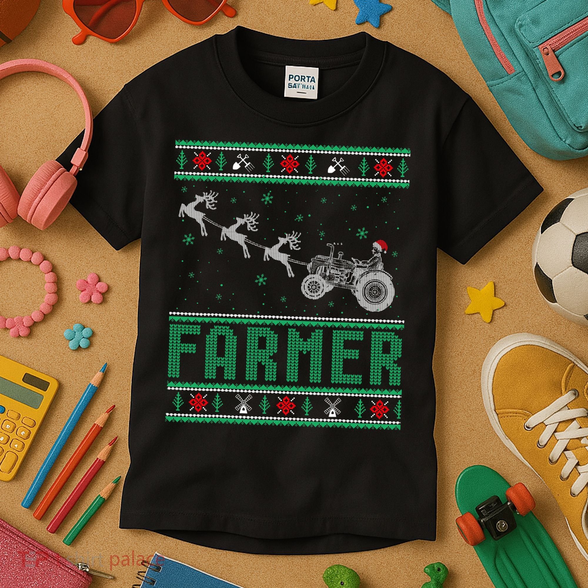 Farmer Tractors Ugly Christmas Xmas Sweater Kids T-Shirt