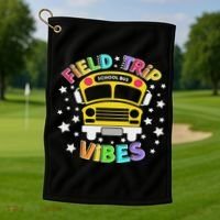Field Trip Vibes Field Day School Bus Yellow Teacher Student Golf Towel thumb 1