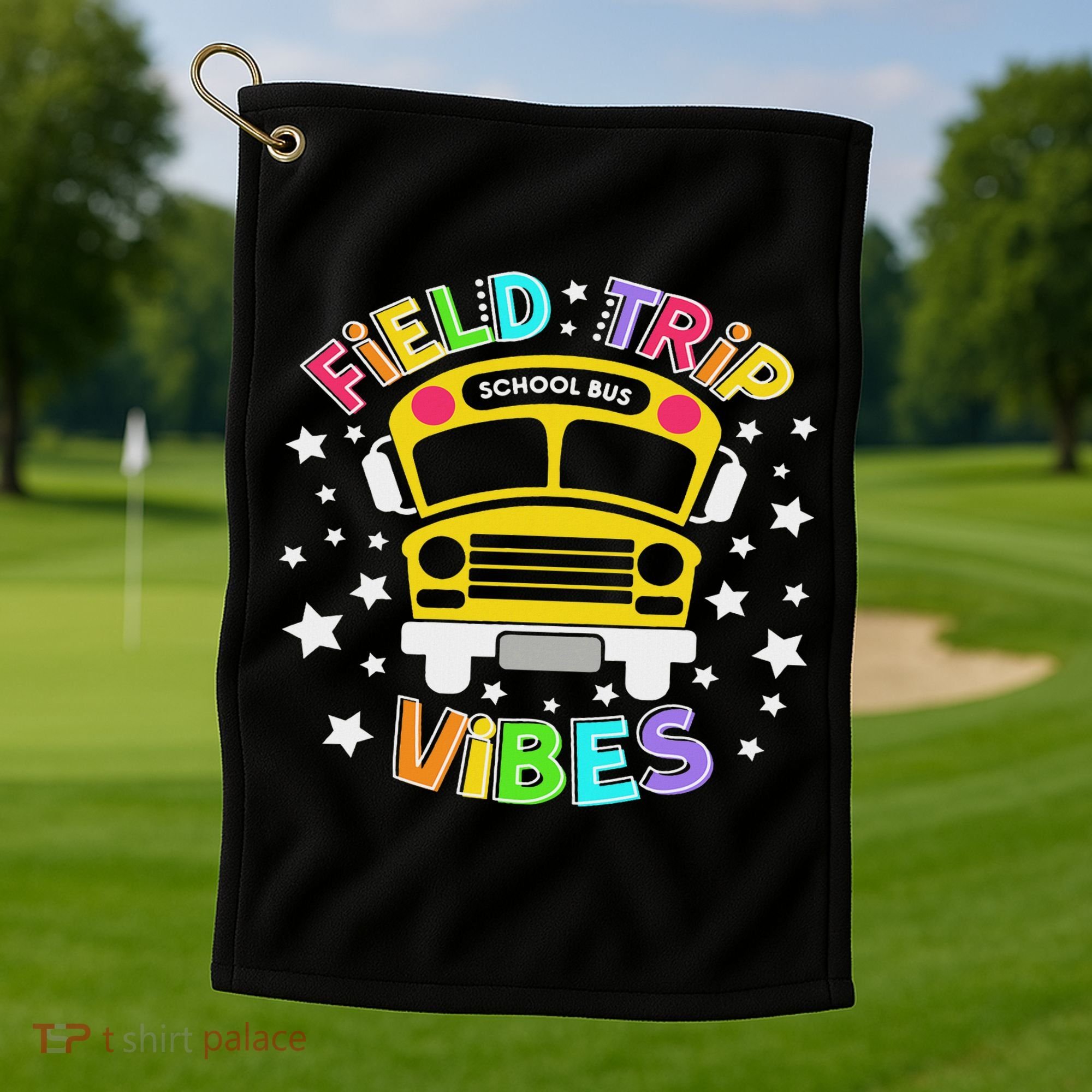 Field Trip Vibes Field Day School Bus Yellow Teacher Student Golf Towel