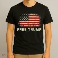 Free Trump Vintage Republican Pro Trump American Flag T-Shirt thumb 3