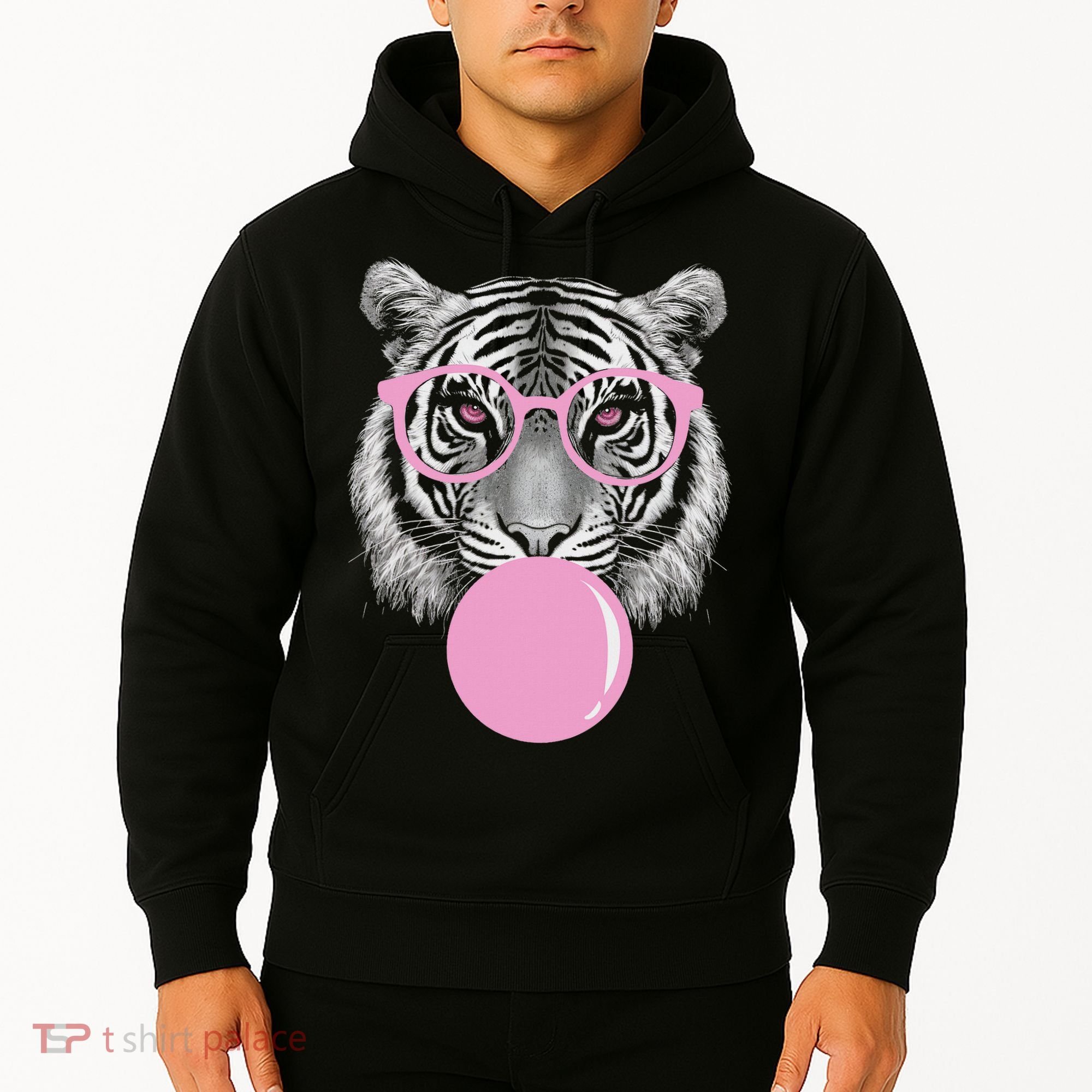 Funny Tiger Wearing Glasses And Blowing Hoodie