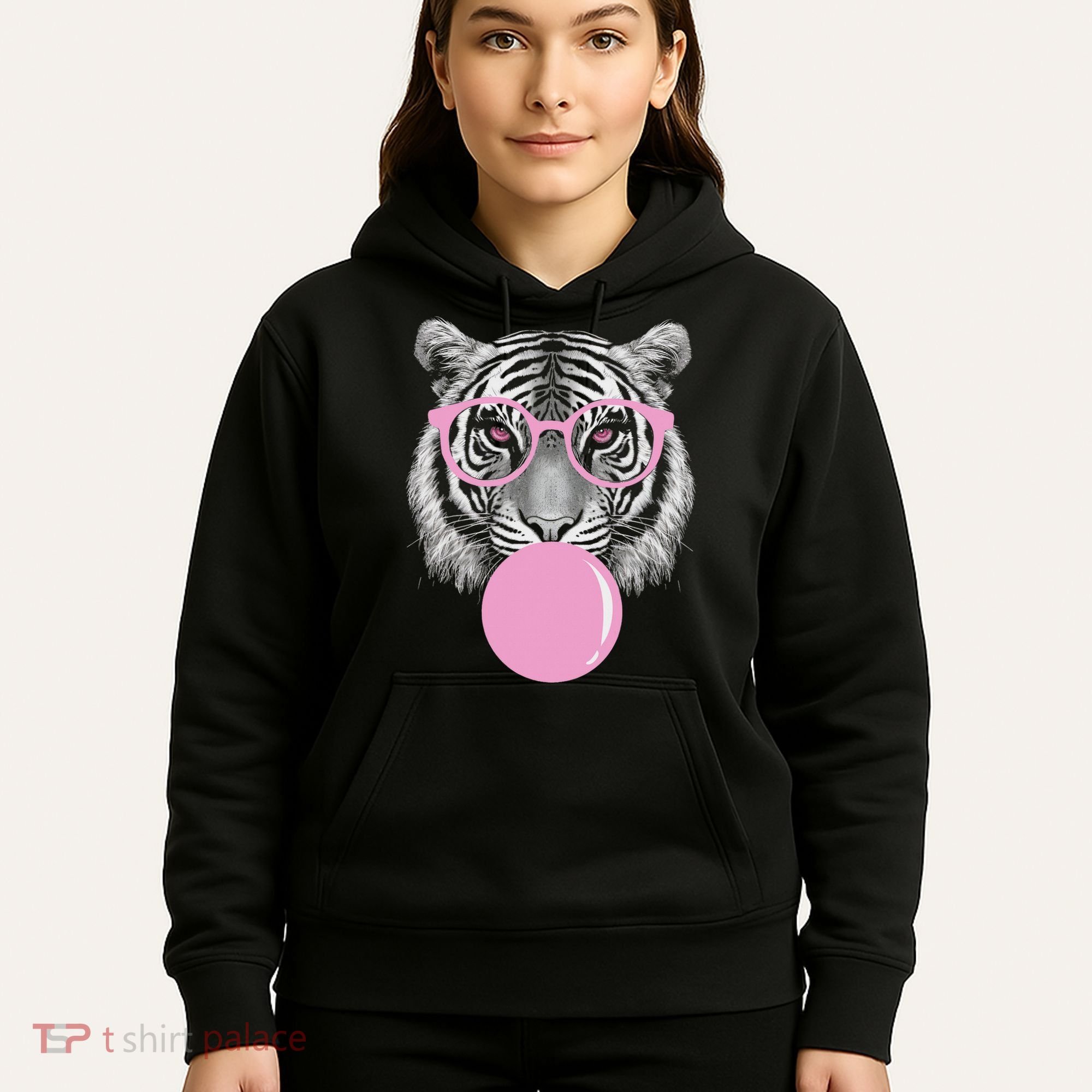 Funny Tiger Wearing Glasses And Blowing Hoodie