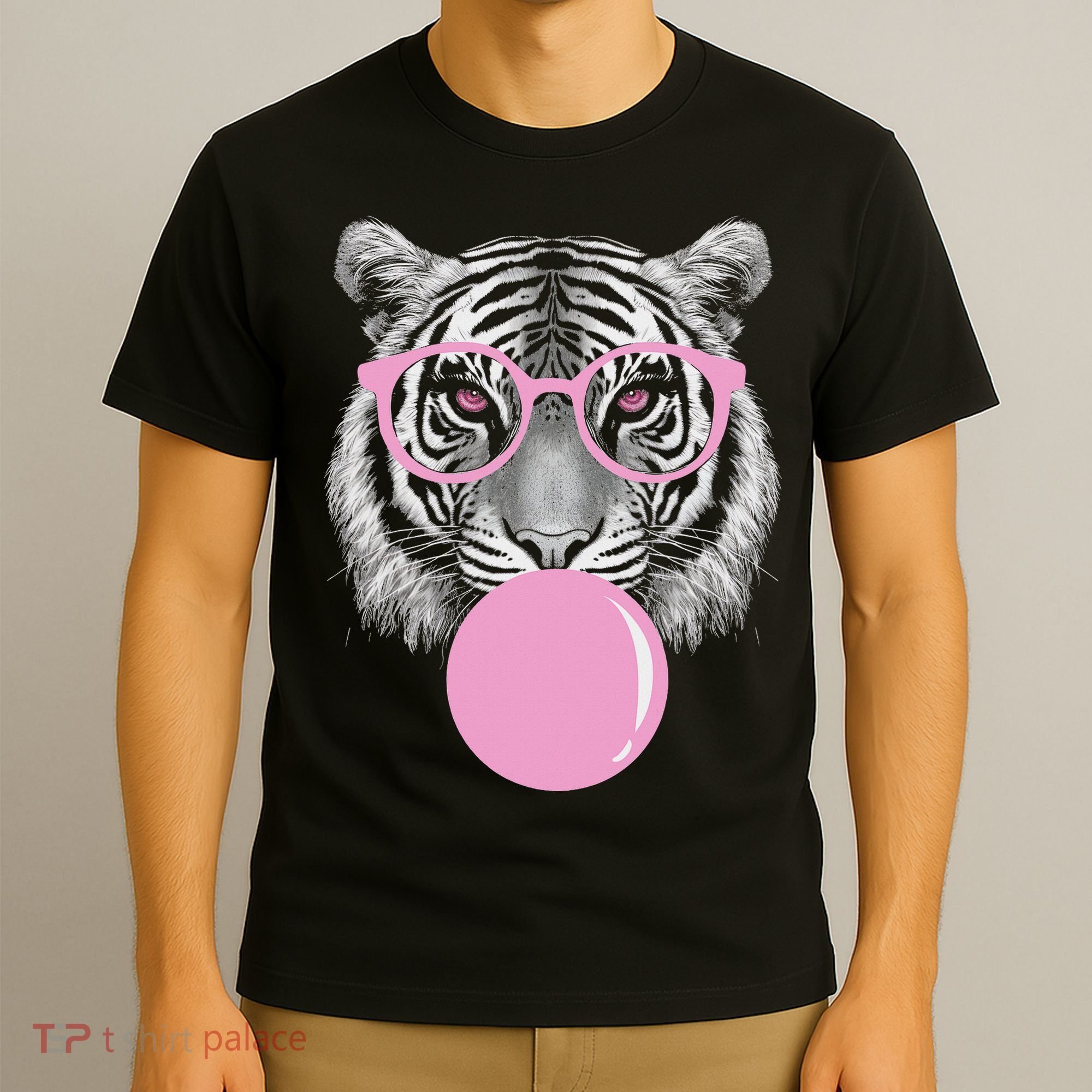 Funny Tiger Wearing Glasses And Blowing T-Shirt