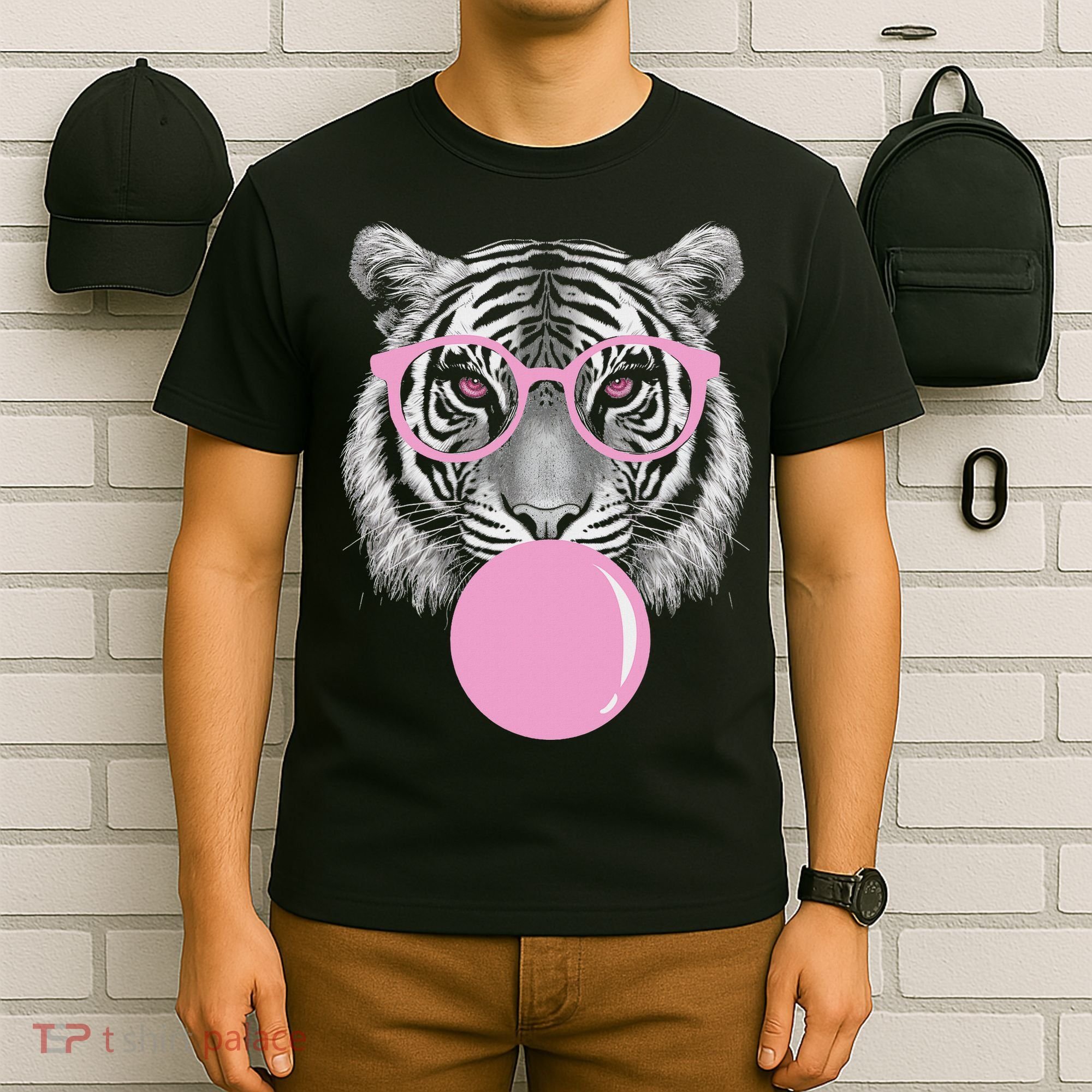 Funny Tiger Wearing Glasses And Blowing T-Shirt