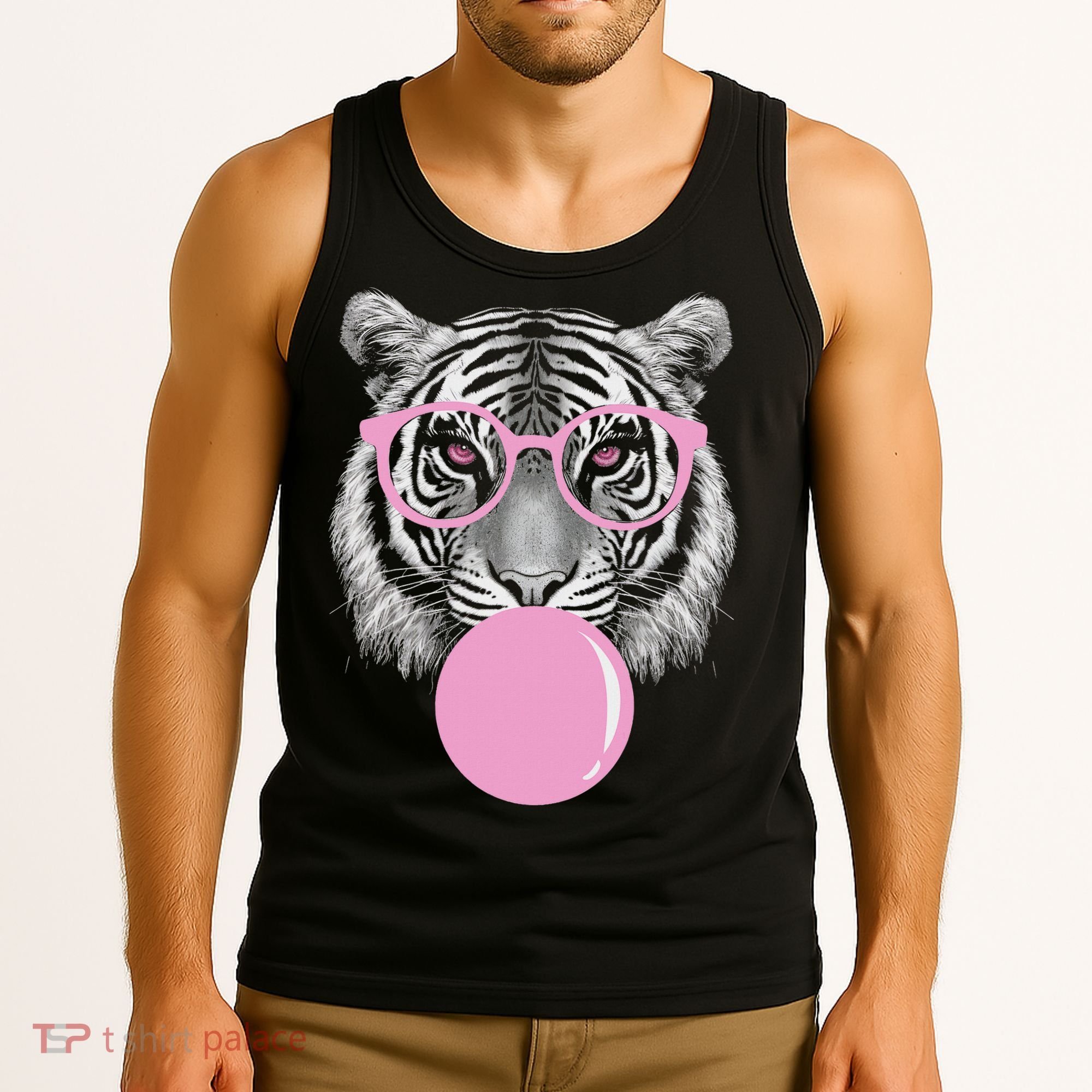 Funny Tiger Wearing Glasses And Blowing Tank Top