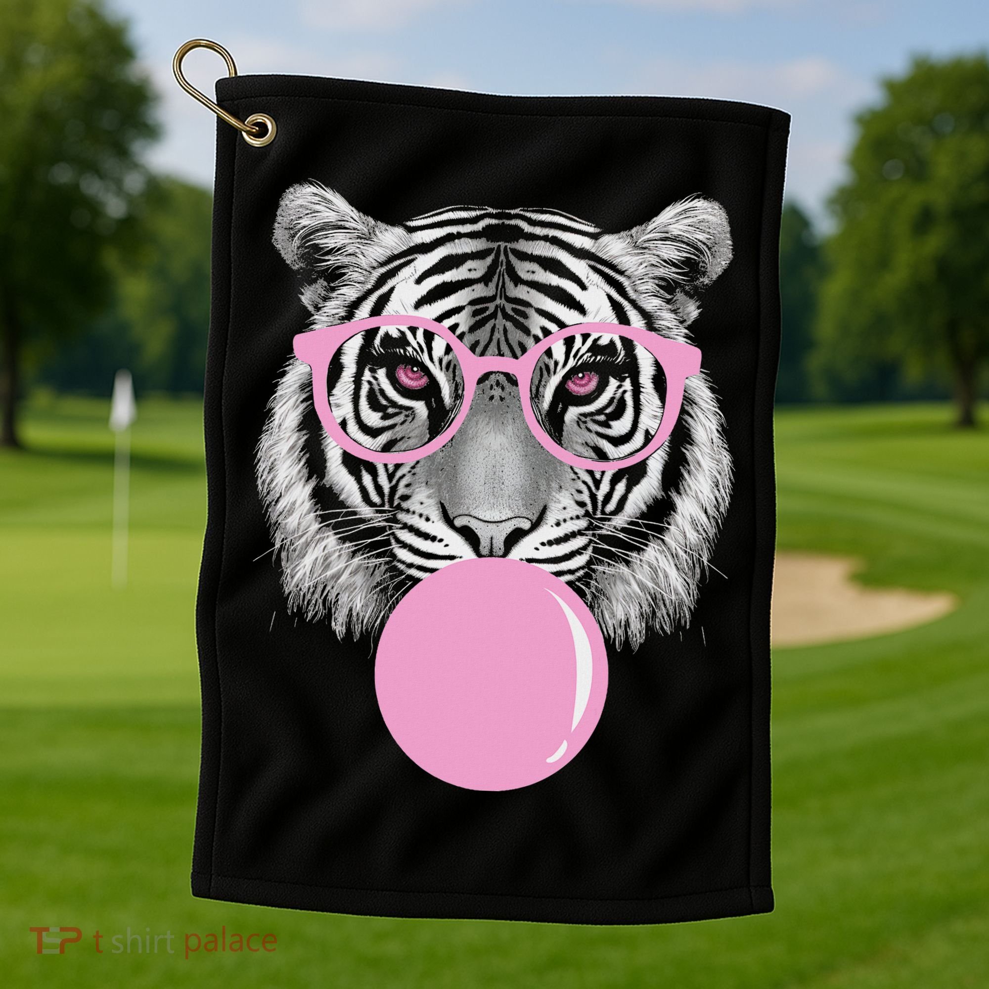 Funny Tiger Wearing Glasses And Blowing Golf Towel
