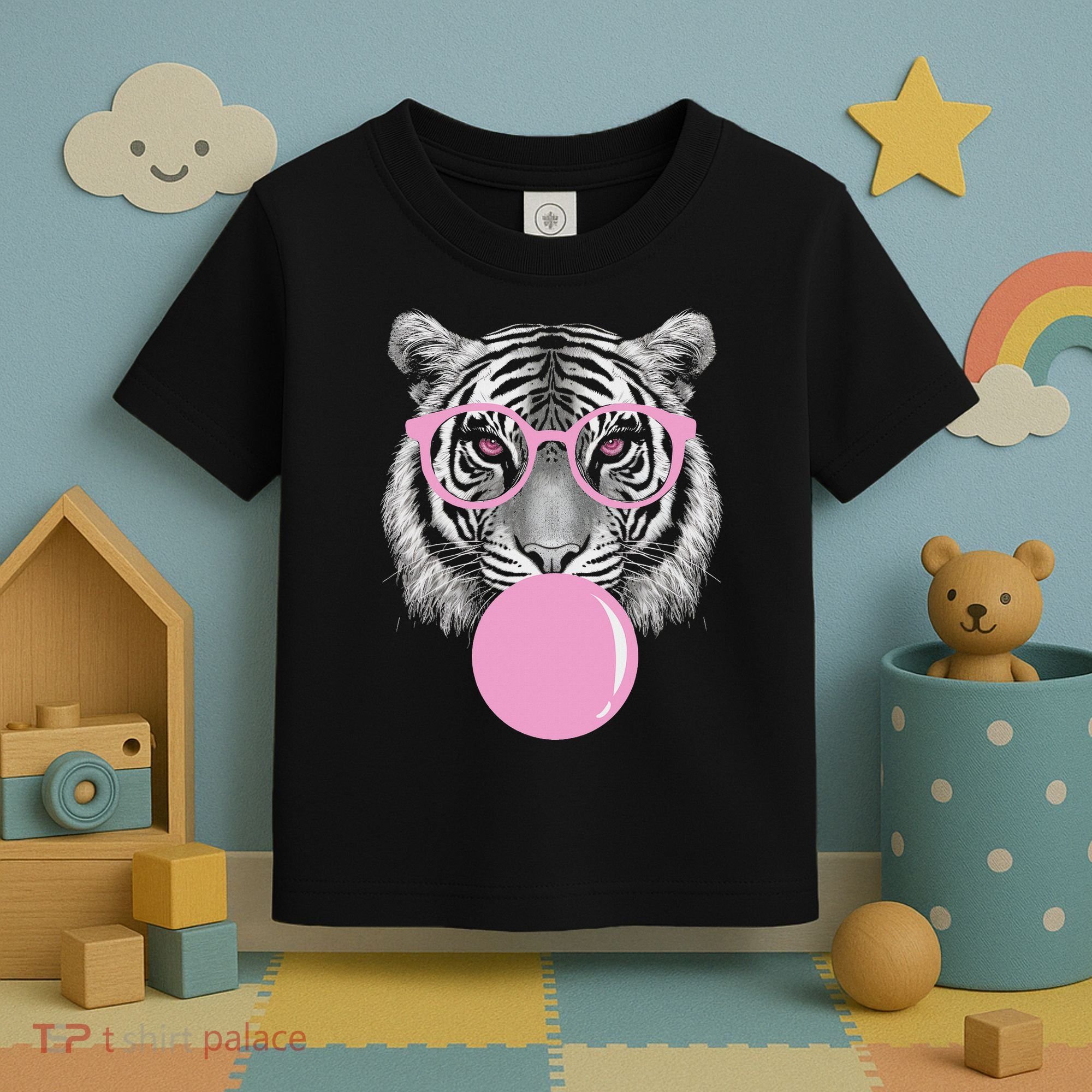 Funny Tiger Wearing Glasses And Blowing Toddler T-Shirt