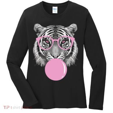 Funny Tiger Wearing Glasses And Blowing Women's Long Sleeve Shirt