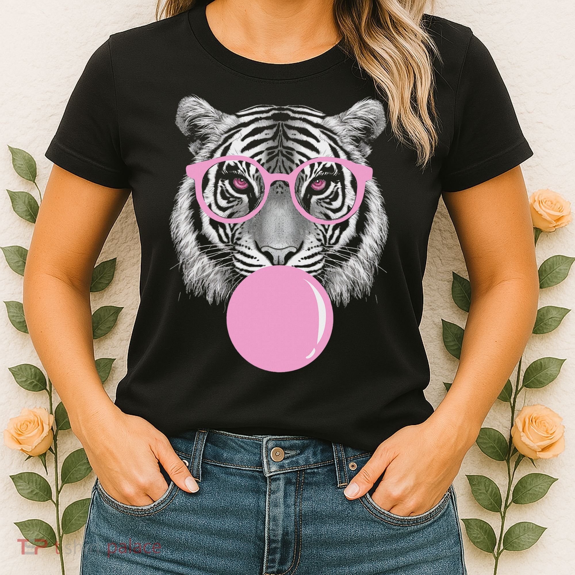 Funny Tiger Wearing Glasses And Blowing Women's T-Shirt