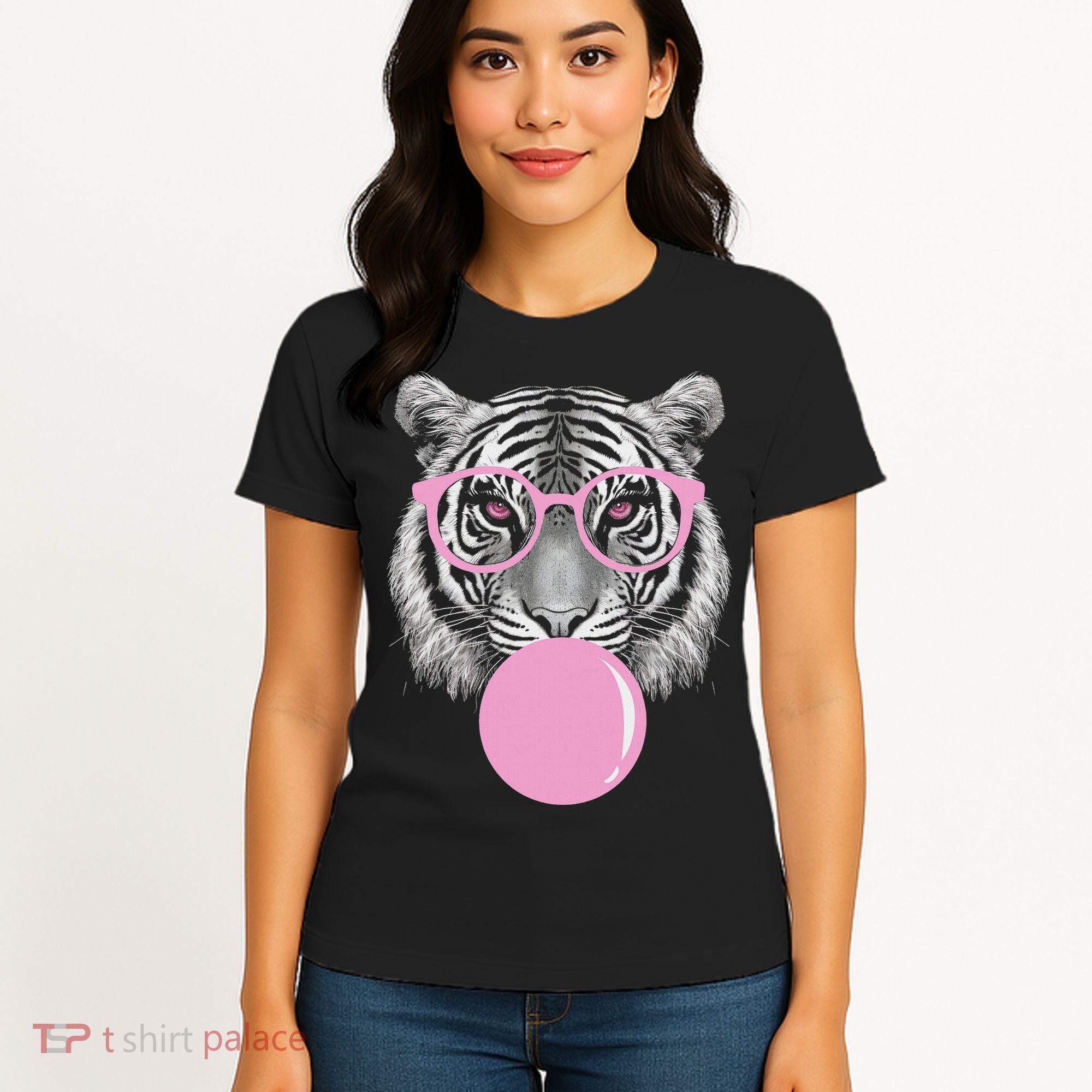 Funny Tiger Wearing Glasses And Blowing Women's T-Shirt