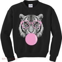 Funny Tiger Wearing Glasses And Blowing Kids Sweatshirt thumb 0