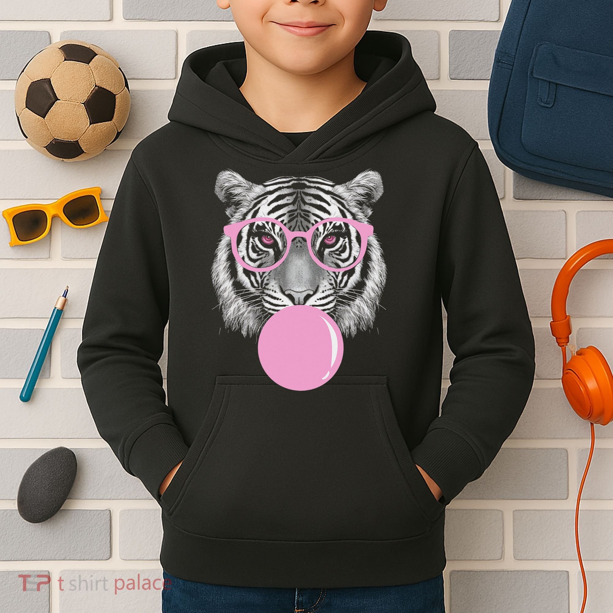 Funny Tiger Wearing Glasses And Blowing Kids Hoodie