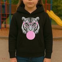 Funny Tiger Wearing Glasses And Blowing Kids Hoodie thumb 3