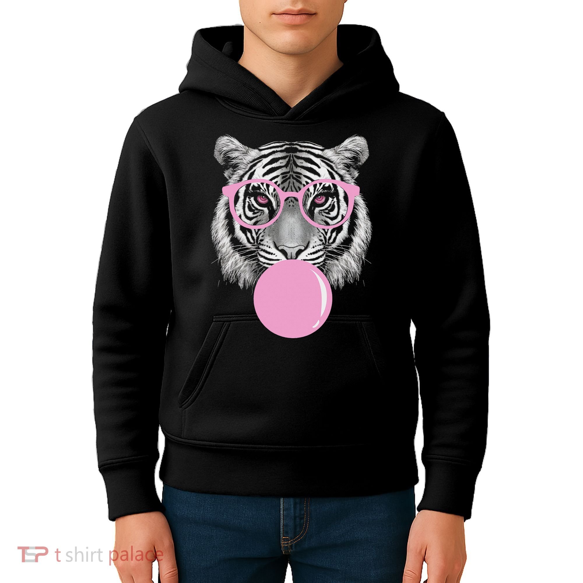Funny Tiger Wearing Glasses And Blowing Kids Hoodie