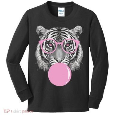 Funny Tiger Wearing Glasses And Blowing Kids Long Sleeve Shirt