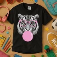 Funny Tiger Wearing Glasses And Blowing Kids T-Shirt thumb 3