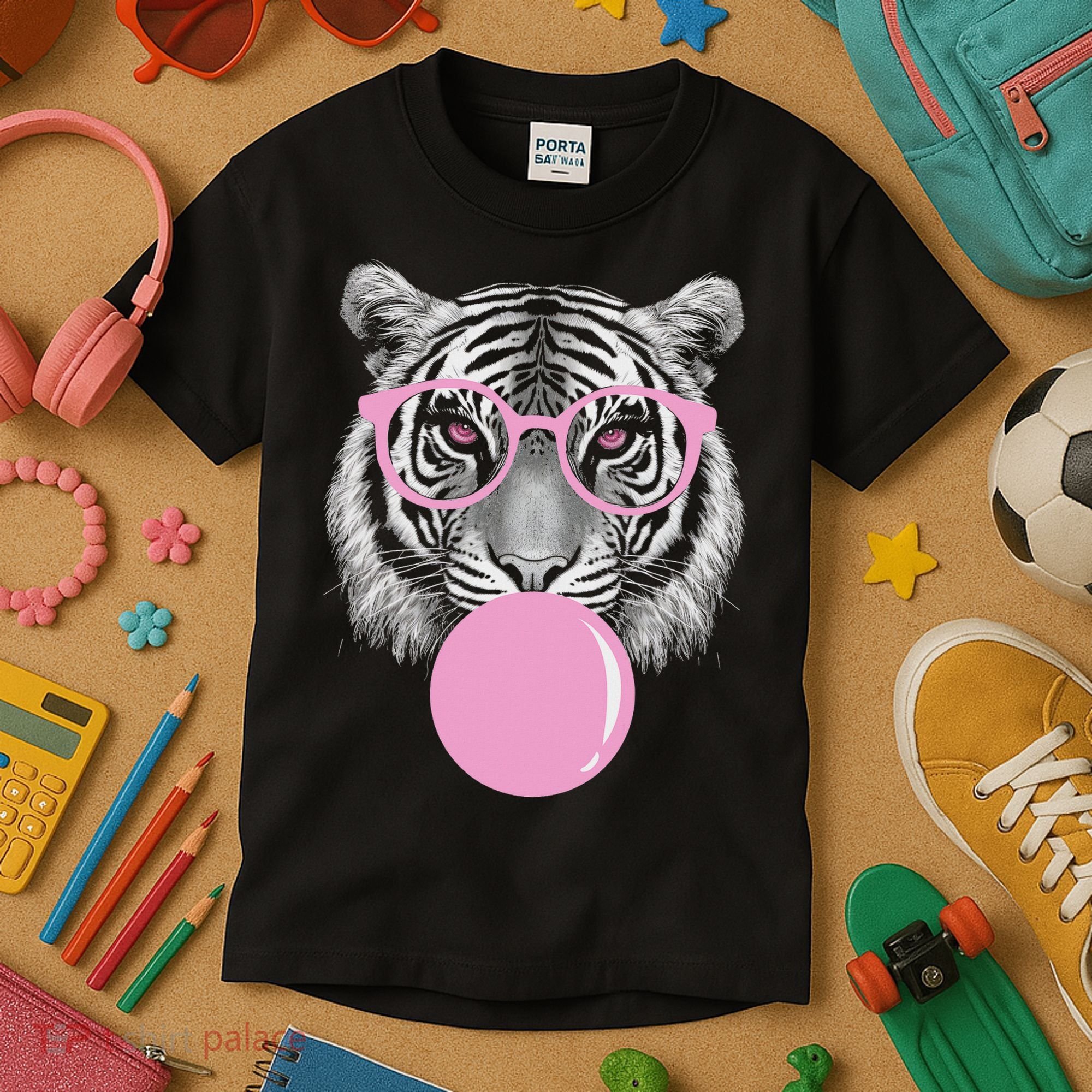Funny Tiger Wearing Glasses And Blowing Kids T-Shirt