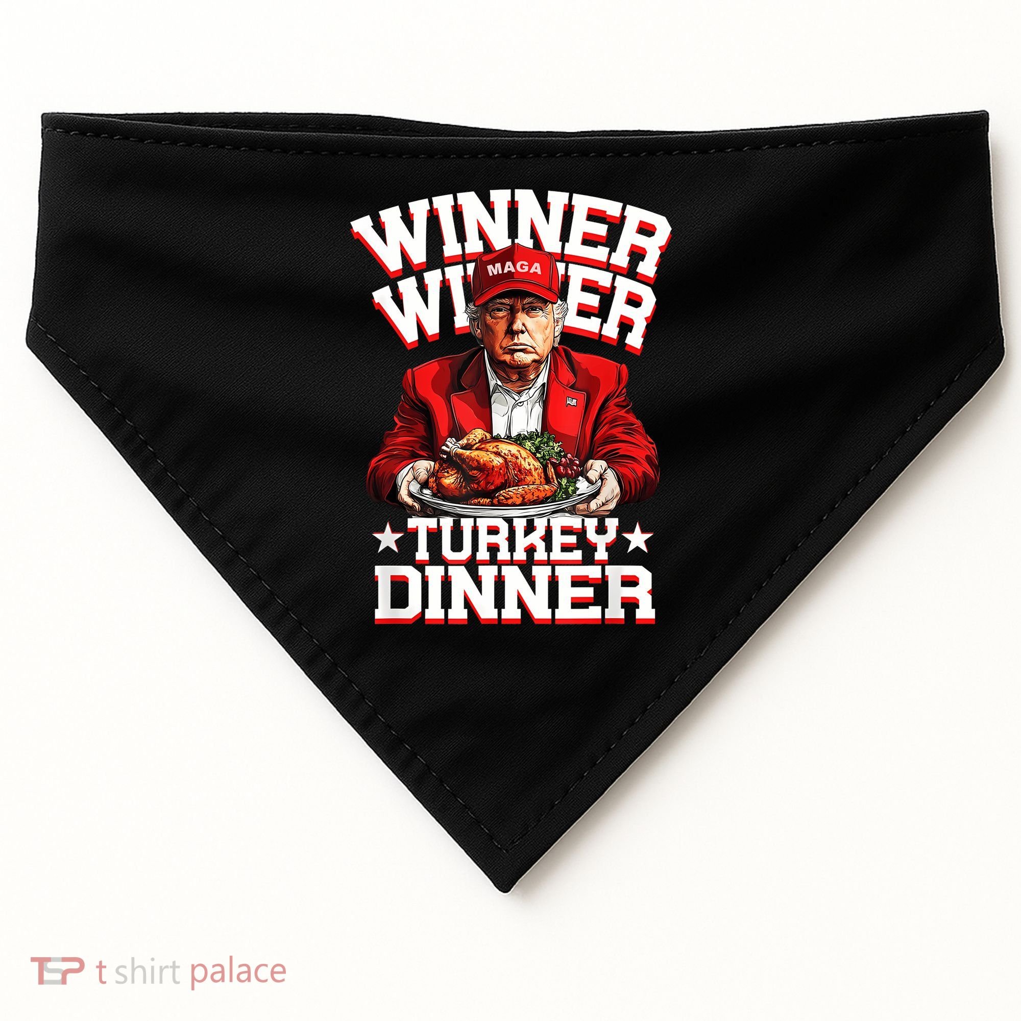 Funny Trump Winner Winner Turkey Dinner Thanksgiving Apparel USA-Made Doggie Bandana