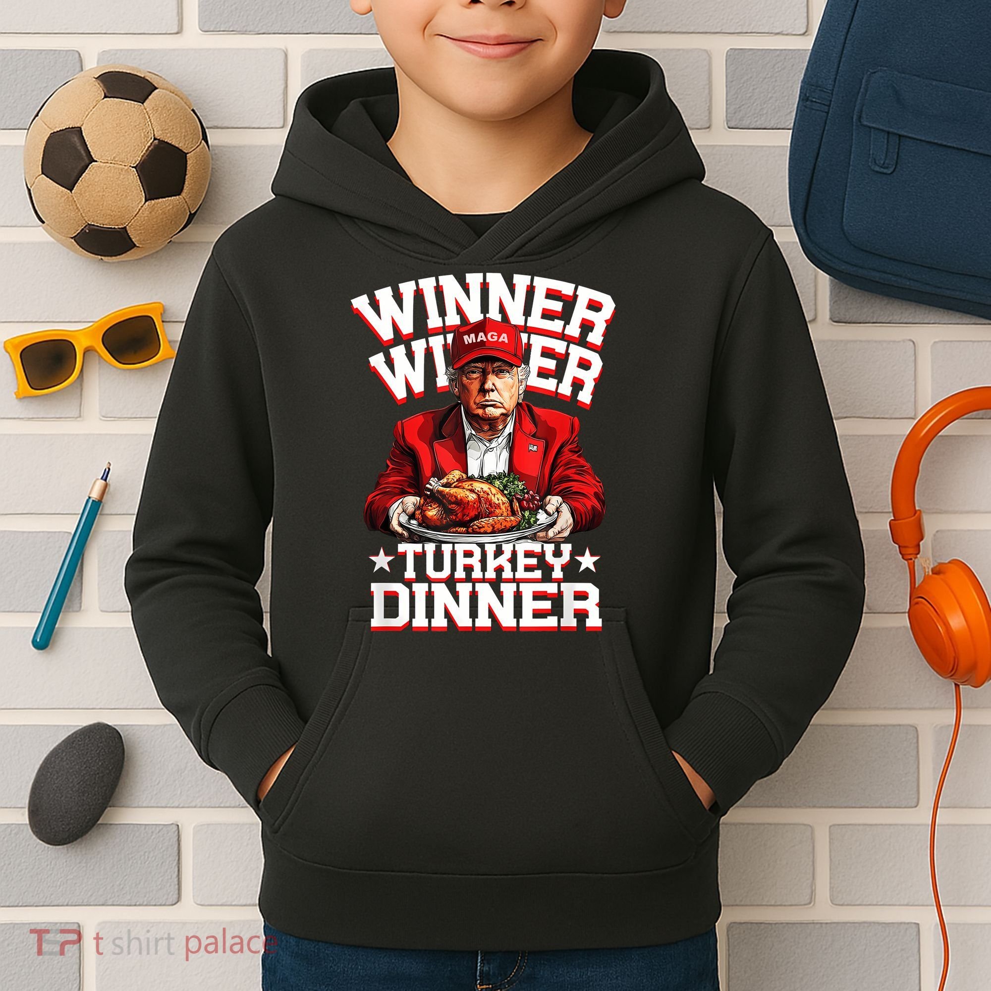 Funny Trump Winner Winner Turkey Dinner Thanksgiving Apparel Kids Hoodie