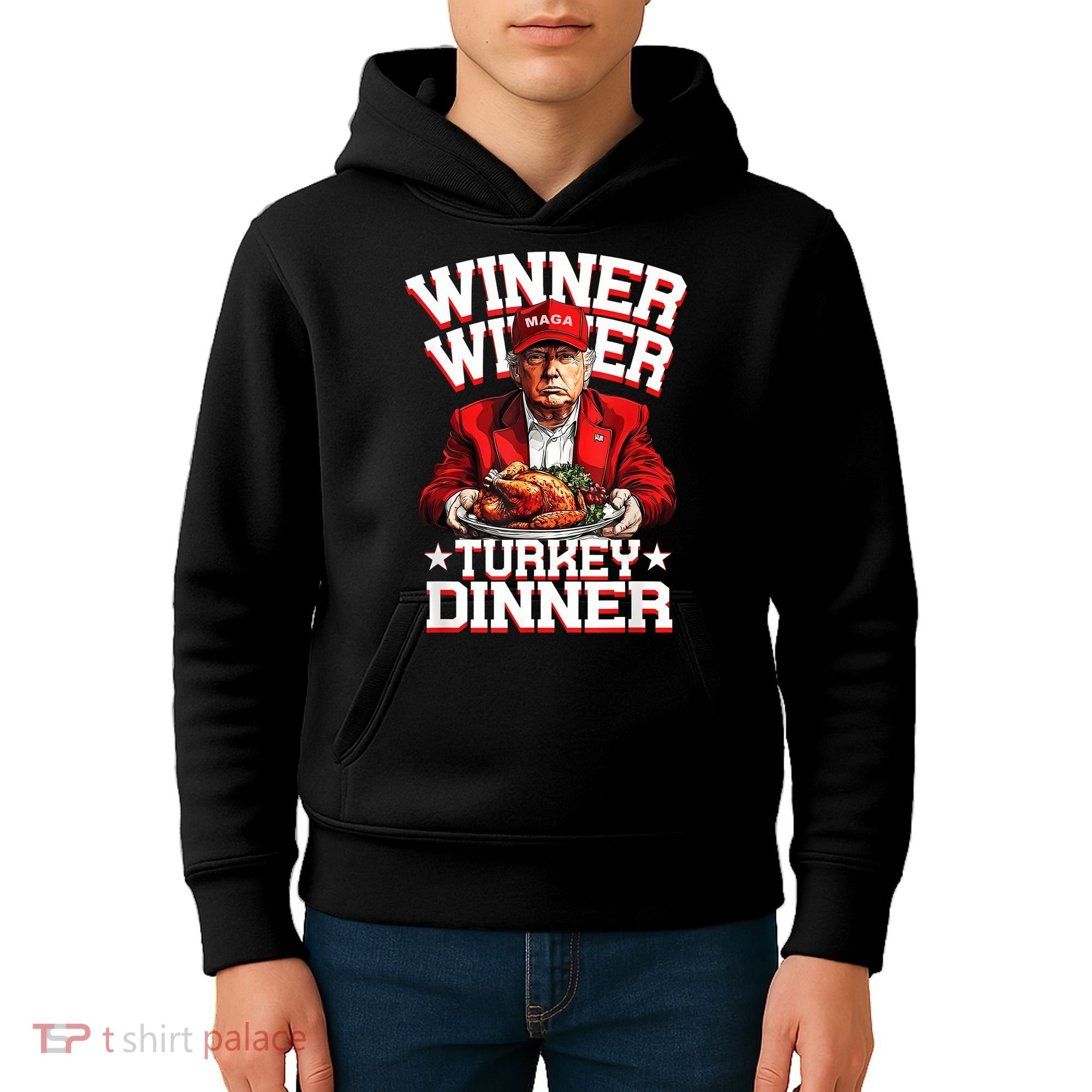 Funny Trump Winner Winner Turkey Dinner Thanksgiving Apparel Kids Hoodie