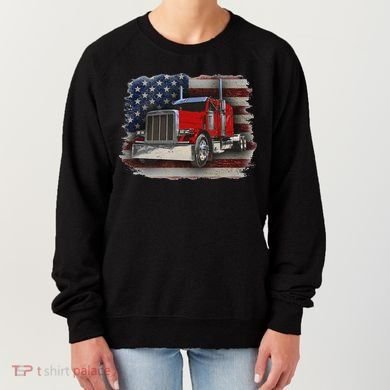 Funny Trucker  with American Flag and Big Rig Women's Sweatshirt