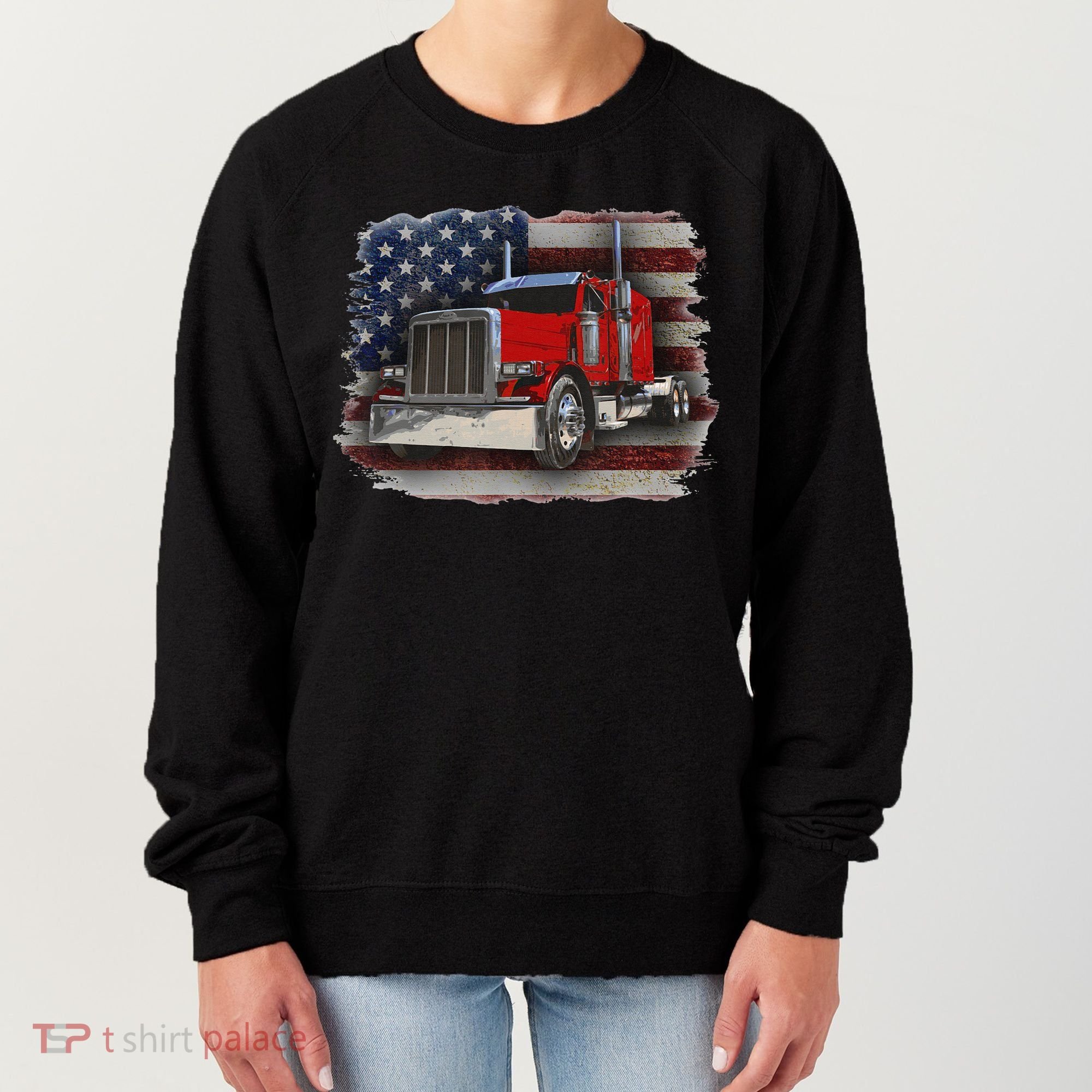 Funny Trucker  with American Flag and Big Rig Women's Sweatshirt