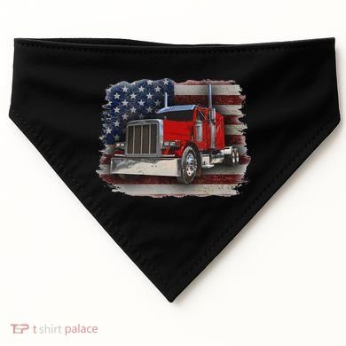 Funny Trucker  with American Flag and Big Rig USA-Made Doggie Bandana