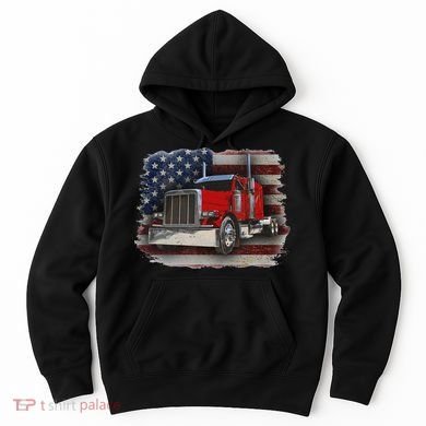 Funny Trucker  with American Flag and Big Rig Hoodie