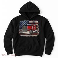 Funny Trucker  with American Flag and Big Rig Hoodie thumb 0