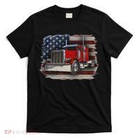 Funny Trucker  with American Flag and Big Rig T-Shirt thumb 0