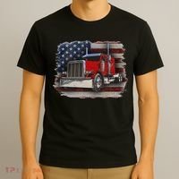 Funny Trucker  with American Flag and Big Rig T-Shirt thumb 3