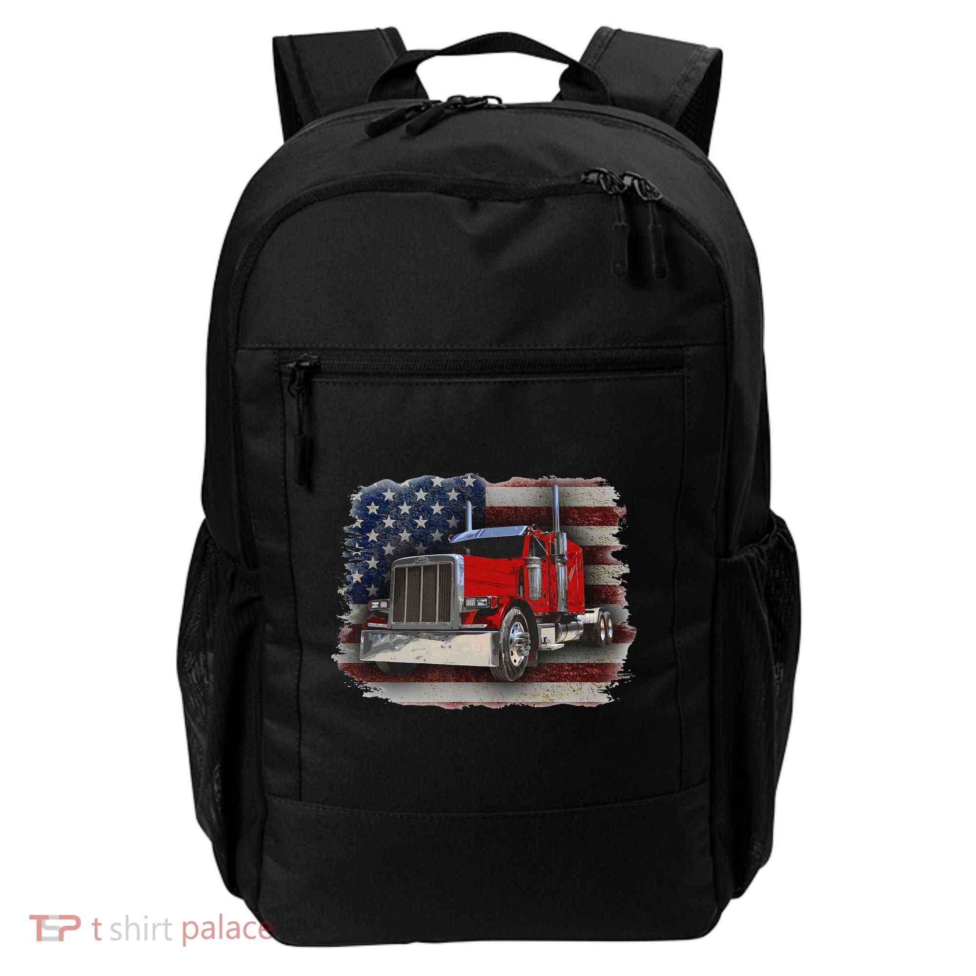 Funny Trucker  with American Flag and Big Rig Backpack