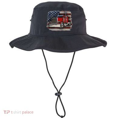 Funny Trucker  with American Flag and Big Rig Bucket Hat