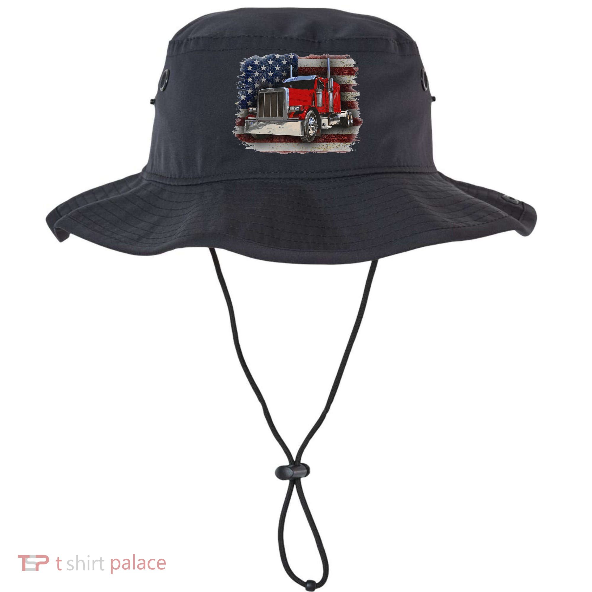 Funny Trucker  with American Flag and Big Rig Bucket Hat