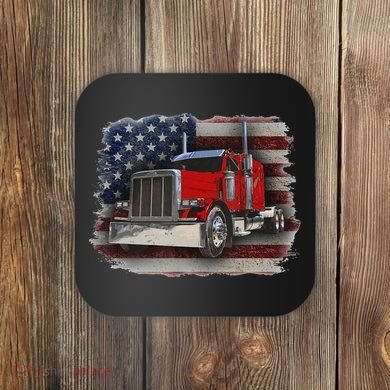 Funny Trucker  with American Flag and Big Rig Coaster