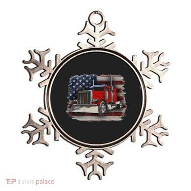 Funny Trucker  with American Flag and Big Rig Ornament