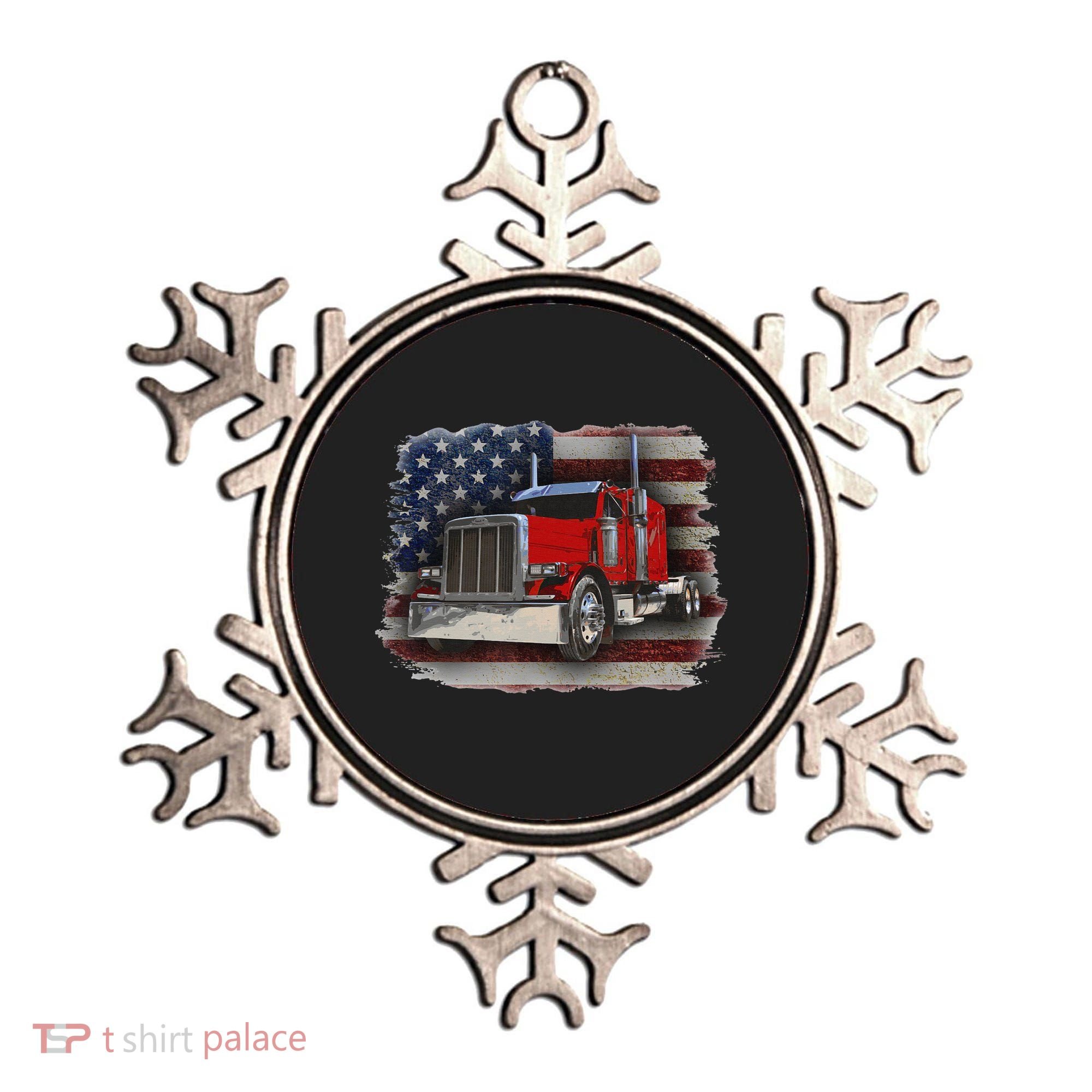 Funny Trucker  with American Flag and Big Rig Ornament