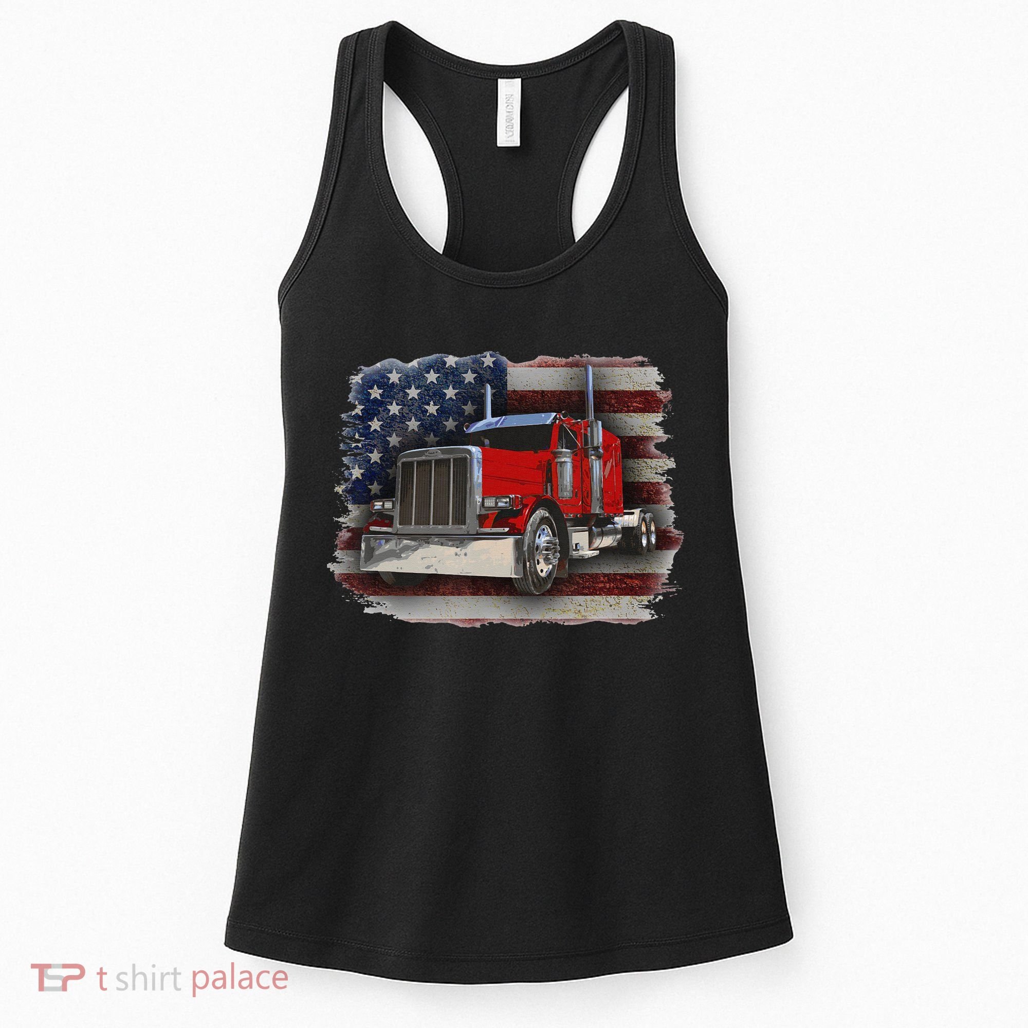 Funny Trucker  with American Flag and Big Rig Women's Tank Top
