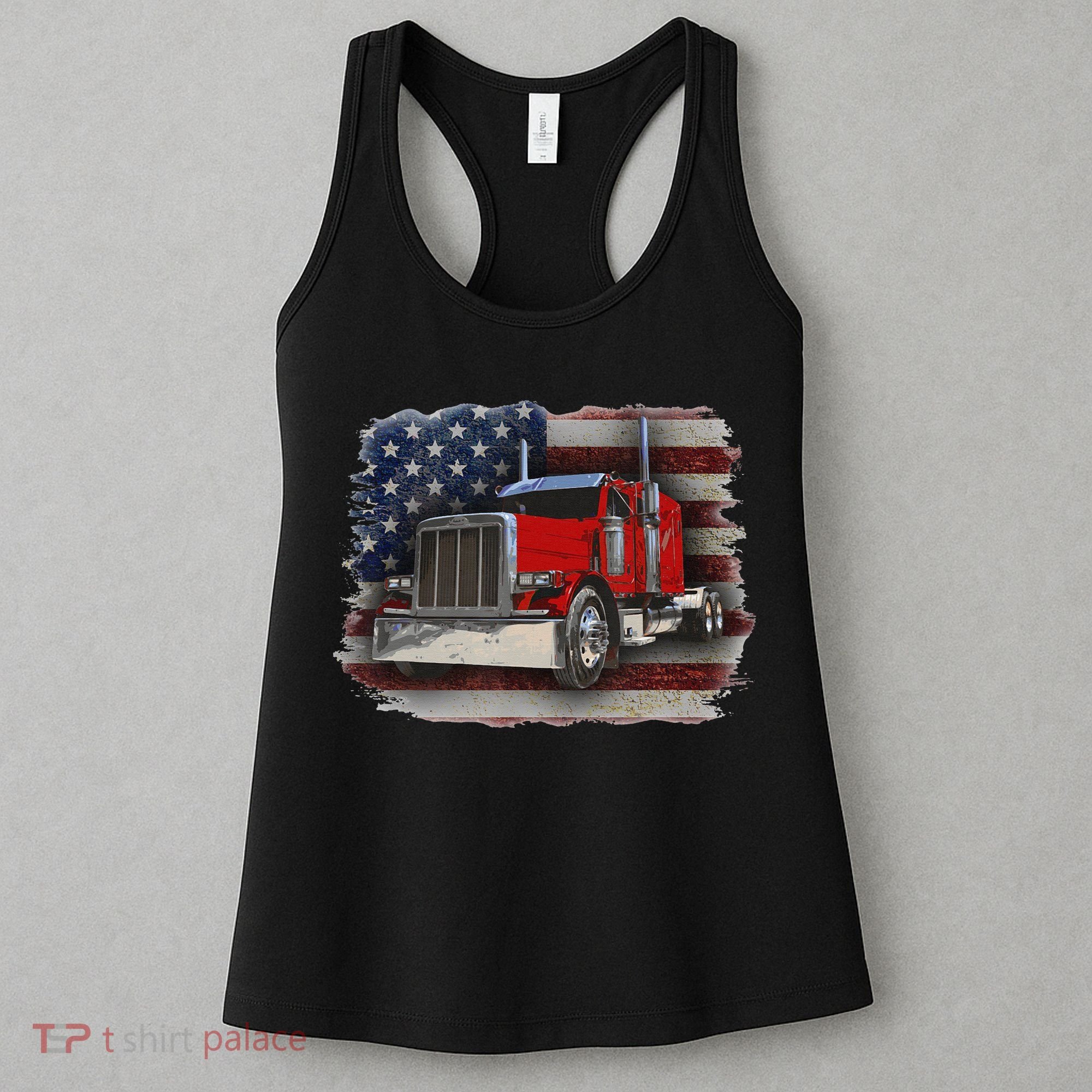 Funny Trucker  with American Flag and Big Rig Women's Tank Top