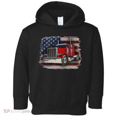 Funny Trucker  with American Flag and Big Rig Toddler Hoodie