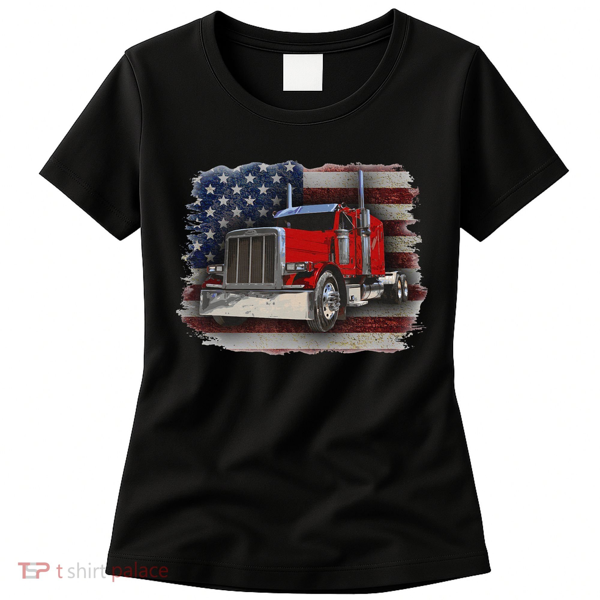 Funny Trucker  with American Flag and Big Rig Women's T-Shirt