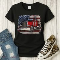 Funny Trucker  with American Flag and Big Rig Women's T-Shirt thumb 3
