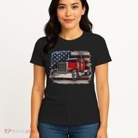 Funny Trucker  with American Flag and Big Rig Women's T-Shirt thumb 4