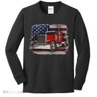 Funny Trucker  with American Flag and Big Rig Kids Long Sleeve Shirt thumb 0