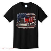 Funny Trucker  with American Flag and Big Rig Kids T-Shirt thumb 0